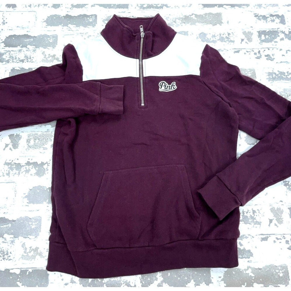Victoria Secret Sweatshirt Women Small Purple Pullover Quarter Zip Sweater T